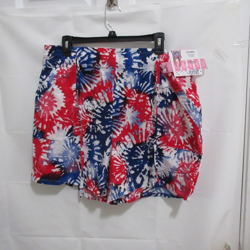 Feeling Festive Shorts Womens XXL Red White Blue NEW Tie Dye Cotton 309819